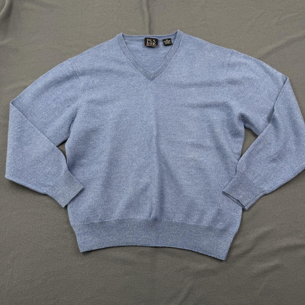 Jos A Bank Sweater Mens XL (M-L FIT) Blue 100% Merino Wool *SEE MEASUREMENTS*